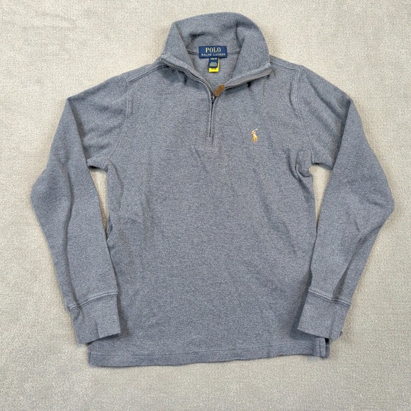 Polo Ralph Lauren Pullover Kids M 10-12 Gray Quarter Zip Cotton Mock Neck Pony — photo 2